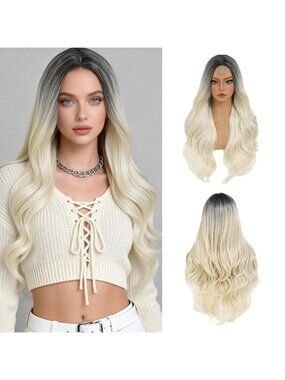 Women's Platinum Blonde 26 Inch Middle Part Natural Looking Synthetic Curly Wigs